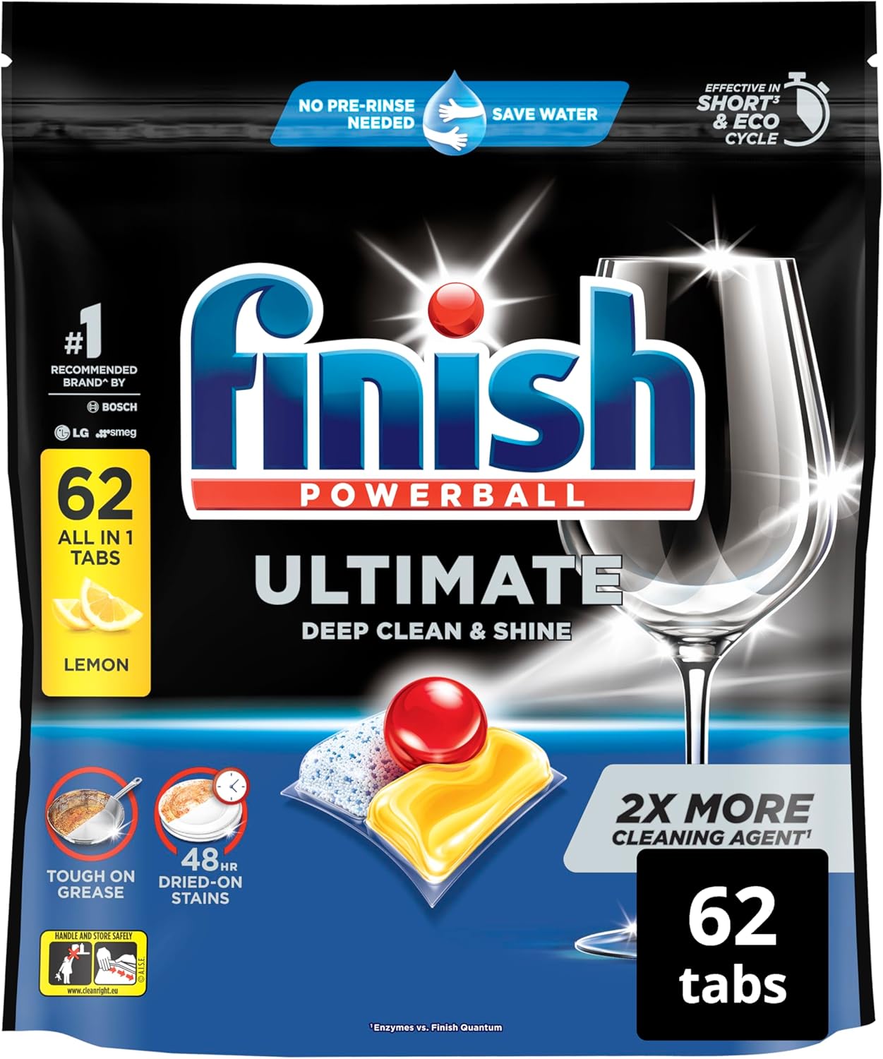Finish Ultimate Dishwashing Tablets | Lemon Sparkle | 124 Pack (2x62) | Grease & Stain Removal Finish Av8Store