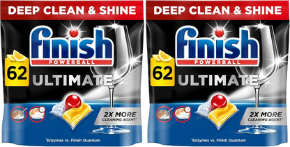 Finish Ultimate Dishwashing Tablets | Lemon Sparkle | 124 Pack (2x62) | Grease & Stain Removal Finish Av8Store