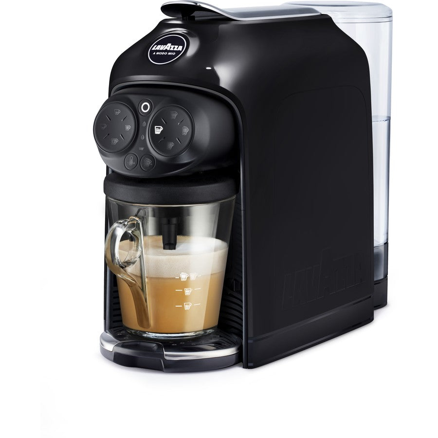 Lavazza A Modo Mio Deséa Capsule Coffee Machine – 5 Milk Recipes, One-Touch, Black | Glass Mug Included