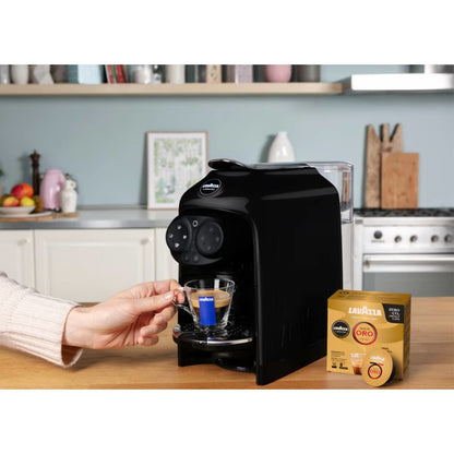 Lavazza A Modo Mio Deséa Capsule Coffee Machine – 5 Milk Recipes, One-Touch, Black | Glass Mug Included