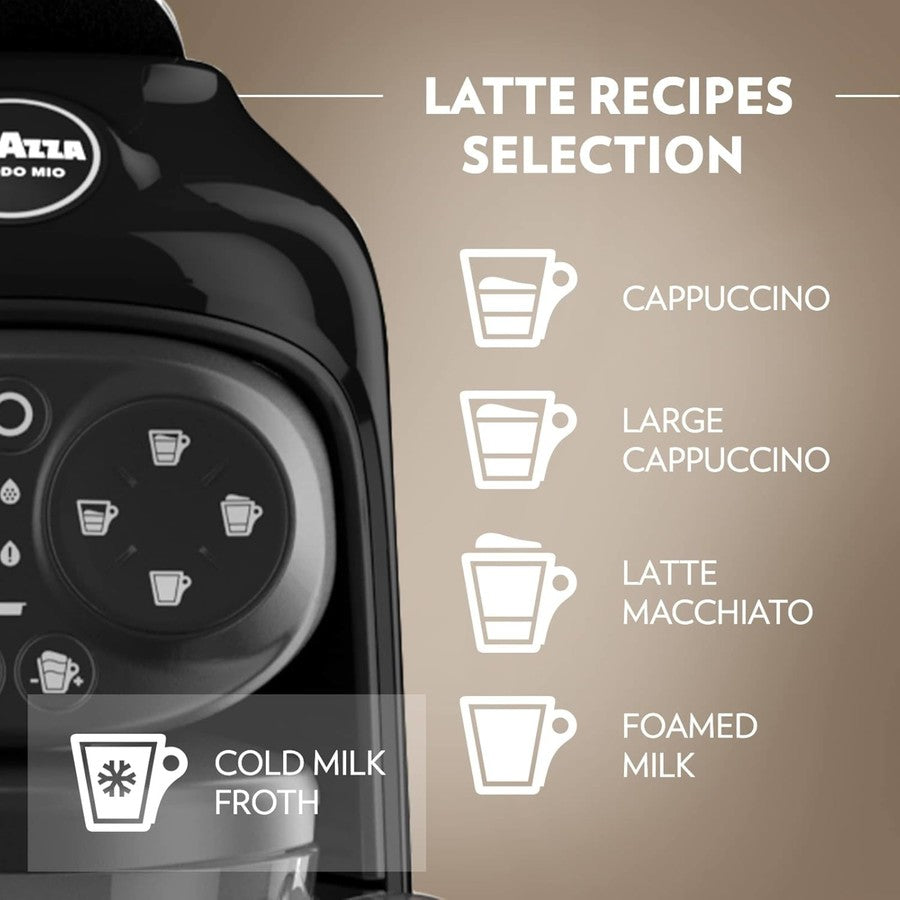 Lavazza A Modo Mio Deséa Capsule Coffee Machine – 5 Milk Recipes, One-Touch, Black | Glass Mug Included