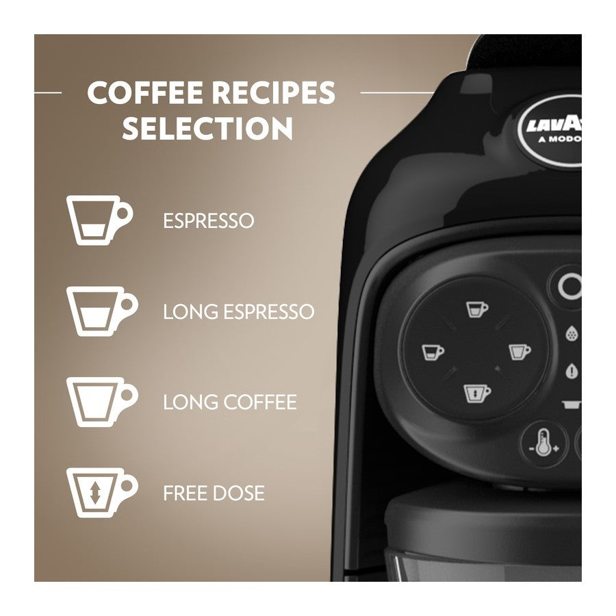 Lavazza A Modo Mio Deséa Capsule Coffee Machine – 5 Milk Recipes, One-Touch, Black | Glass Mug Included
