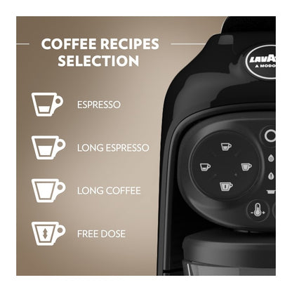 Lavazza A Modo Mio Deséa Capsule Coffee Machine – 5 Milk Recipes, One-Touch, Black | Glass Mug Included