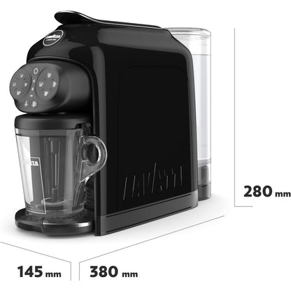 Lavazza A Modo Mio Deséa Capsule Coffee Machine – 5 Milk Recipes, One-Touch, Black | Glass Mug Included