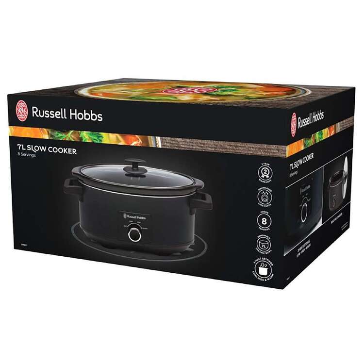Box of Russell Hobbs 7L slow cooker with colorful design on the top