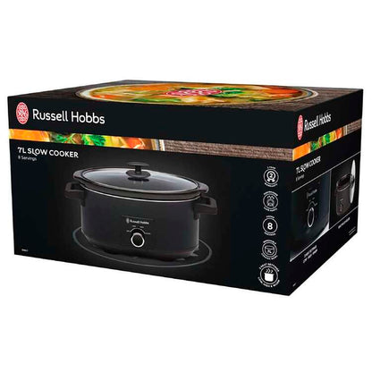 Box of Russell Hobbs 7L slow cooker with colorful design on the top