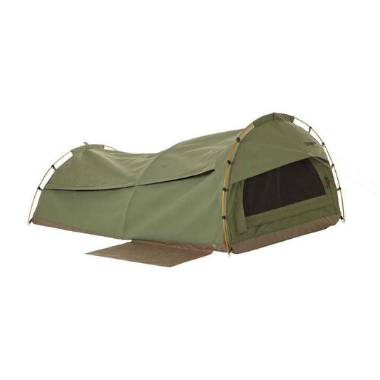 Green camping tent on a white background