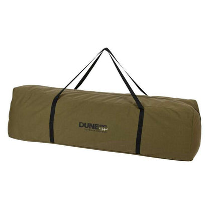 Brown carrying bag with black straps and 'Dune' branding on a white background