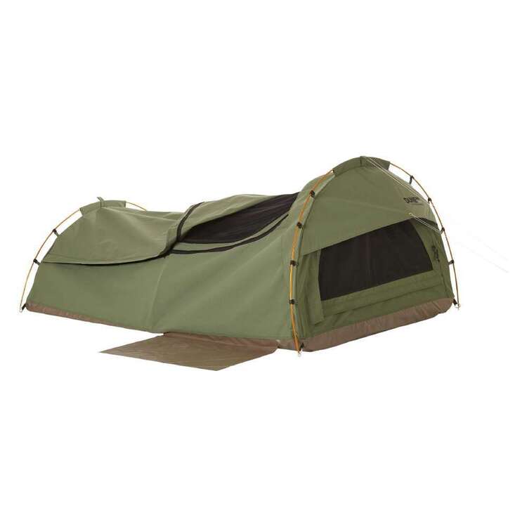 Green camping tent on a white background
