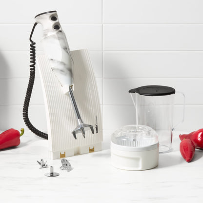 Bamix Swissline Hand Blender 200W White Marble with jug, blades and bench stand