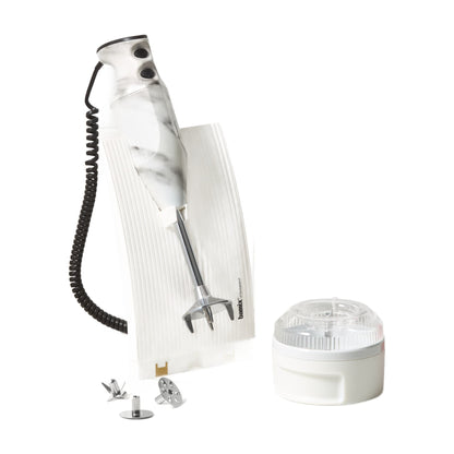 Bamix Swissline Hand Blender 200W White Marble with bench stand, blades and wet and dry processor