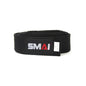 A black martial arts belt with a black velcro closure, featuring the white and red embroidered 'SMAI' logo on the front and a small white size tag on the side.