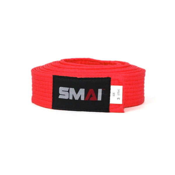 Red belt with SMAI logo on a white background