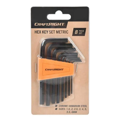 Craftright 8 Piece Metric Hex Key Set – Chrome Vanadium Steel Allen Keys 1.5–6mm Av8Store