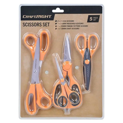 Craftright 5 Piece Scissors Set – General Purpose, Pinking & Craft Scissors for Home & Sewing BNG