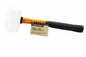 Rubber mallet with black handle and white head on a white background
