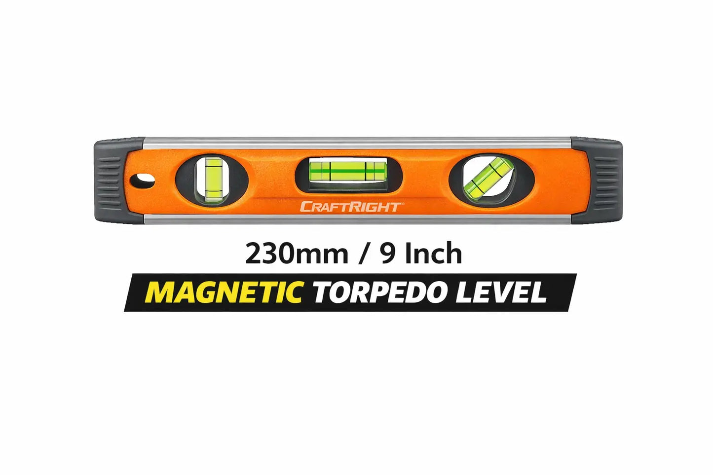Orange magnetic torpedo level with 'CraftRight' branding on a white background