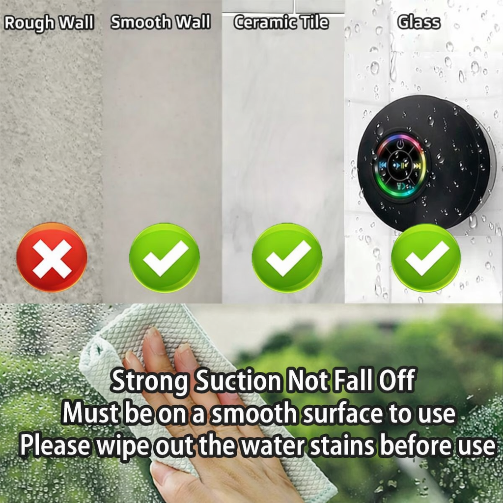 Portable Bluetooth Shower Speaker – IPX4 Waterproof, LED Light, Suction Cup | Wireless Outdoor Speaker
