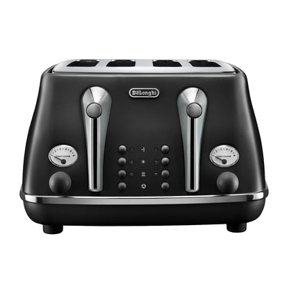 DeLonghi Icona Capitals 4 Slice Toaster | Defrost/Reheat Function | Bagel Setting | Integrated Cord