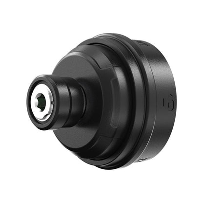 Black mechanical component on a white background