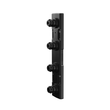 A black vertical electronic control panel or terminal block with four circular connector ports, shown on a plain white background.