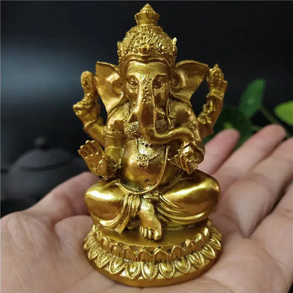 Gold Ganesha Statue | Resin Hindu Elephant God Figurine | Home & Spiritual Decor AEX