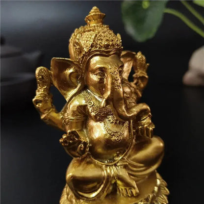 Gold Ganesha Statue | Resin Hindu Elephant God Figurine | Home & Spiritual Decor AEX