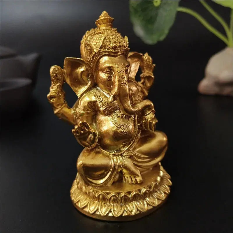 Gold Ganesha Statue | Resin Hindu Elephant God Figurine | Home & Spiritual Decor AEX