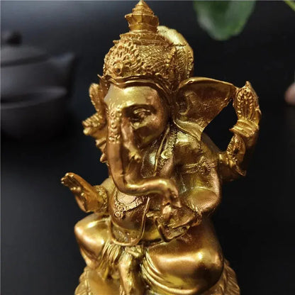 Gold Ganesha Statue | Resin Hindu Elephant God Figurine | Home & Spiritual Decor AEX
