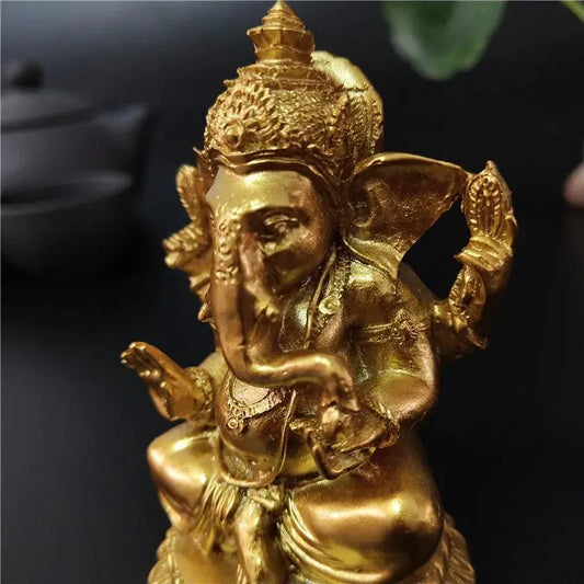 Gold Ganesha Statue | Resin Hindu Elephant God Figurine | Home & Spiritual Decor AEX