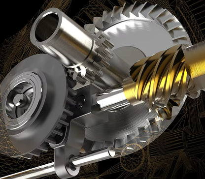 3D engineering render of the KastKing Sharky III internal gear train and oscillation worm shaft mechanism