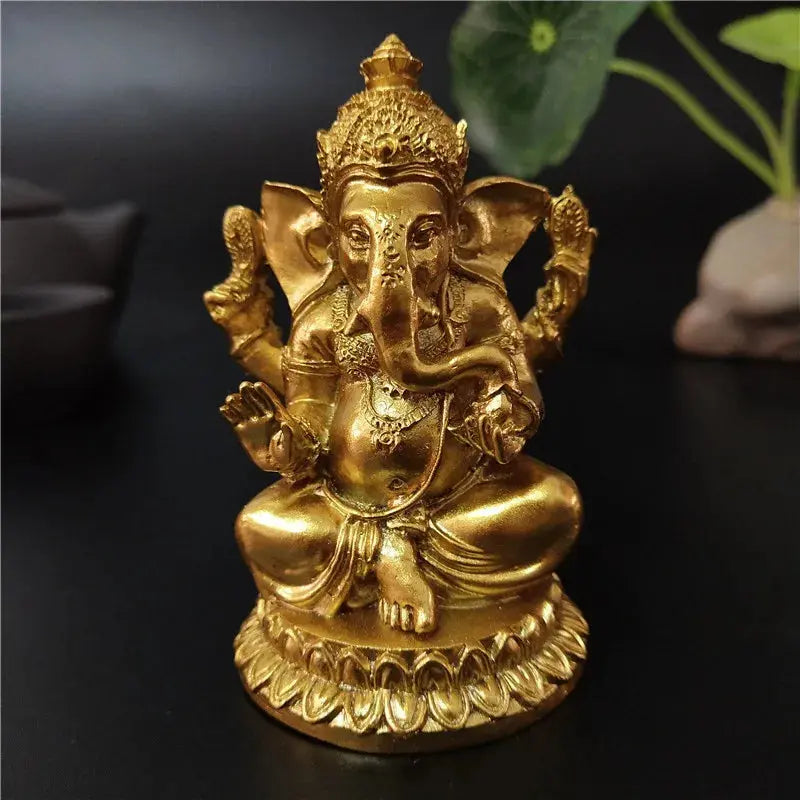 Gold Ganesha Statue | Resin Hindu Elephant God Figurine | Home & Spiritual Decor AEX