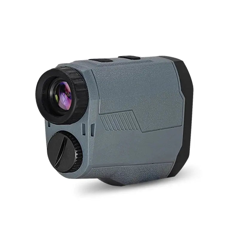 Gray and black laser rangefinder on a white background
