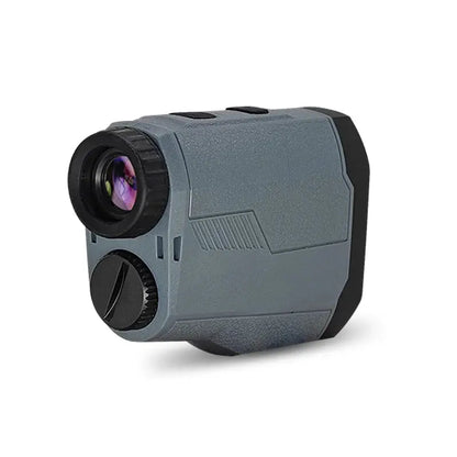 Gray and black laser rangefinder on a white background