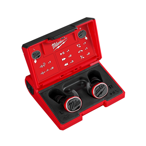 Milwaukee REDLITHIUM headphones with heavy duty charging case