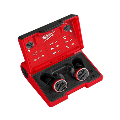 Milwaukee REDLITHIUM headphones with heavy duty charging case