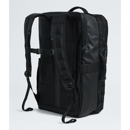 Black backpack on a light gray background