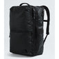 Black backpack with The North Face logo on a light gray background