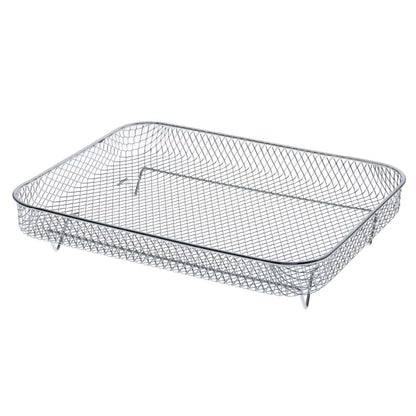 A rectangular silver wire mesh basket with a grid pattern and raised rim, shown on a plain white background.