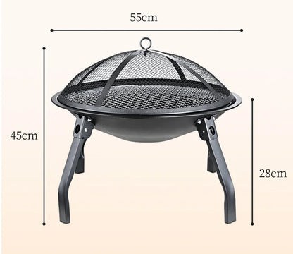Folding charcoal BBQ fire pit set up for outdoor camping cooking
