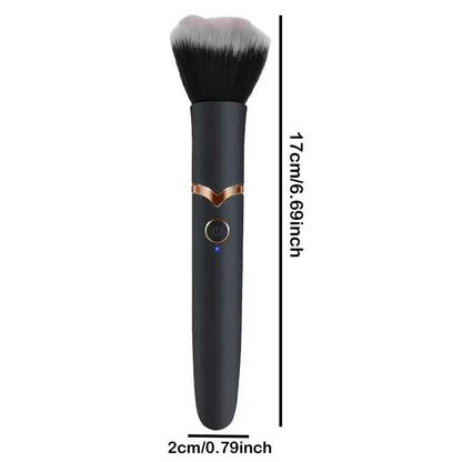 Black makeup brush with measurements on a white background