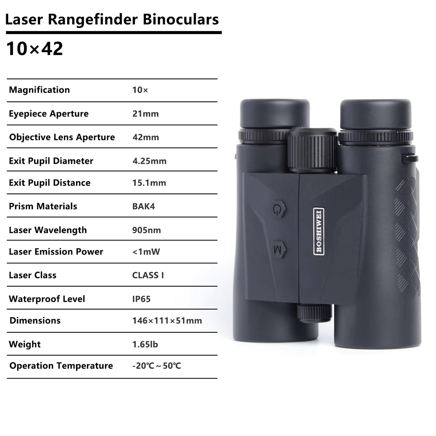 Binoculars with specifications listed