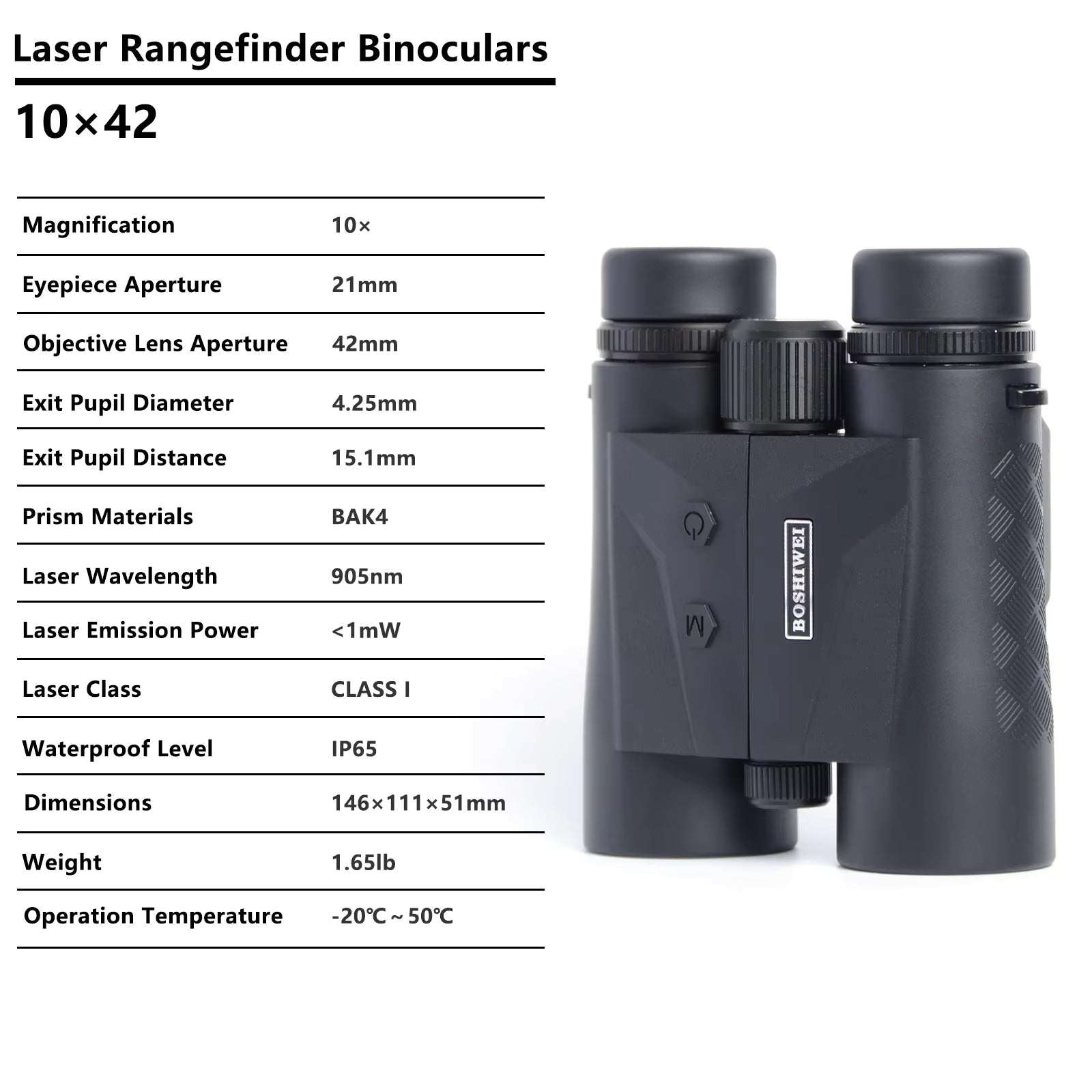 Binoculars with specifications listed