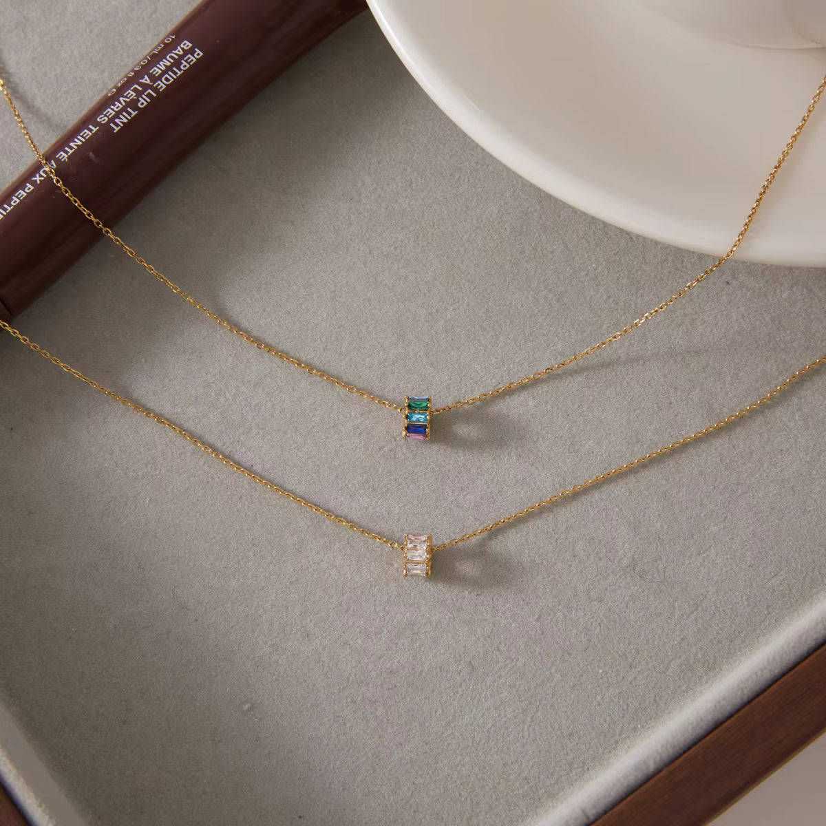 Women's Zircon Bead Pendant Necklace | 18K Gold Plated | Clear & Multicolour | Gift for Her AEX Av8Store