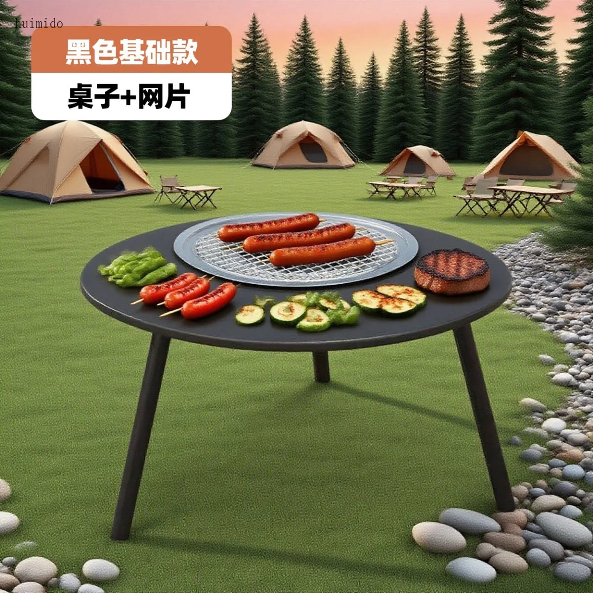 Outdoor folding charcoal grill table in use
