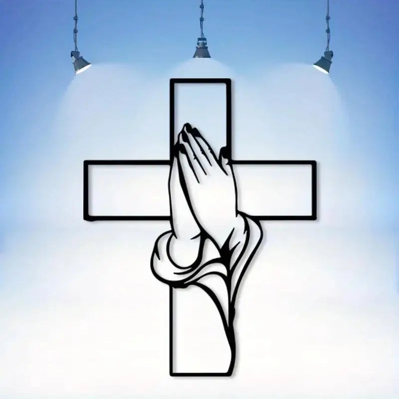 Cast Iron Cross Wall Art – Praying Hands Religious Metal Decor, Easy‑Hang Christian Home Gift AEX