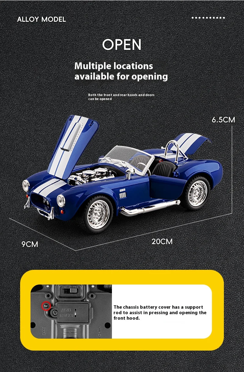 1:24 Shelby Cobra 1965 Convertible Diecast Model Sound Light Pull Back Toy AEX Av8Store