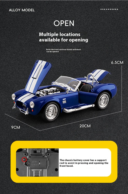 1:24 Shelby Cobra 1965 Convertible Diecast Model Sound Light Pull Back Toy AEX Av8Store