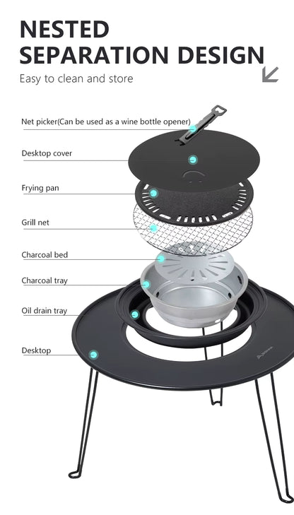 BISINNA Portable Folding Charcoal BBQ Grill & Camping Table | 4-in-1 Outdoor Stove
