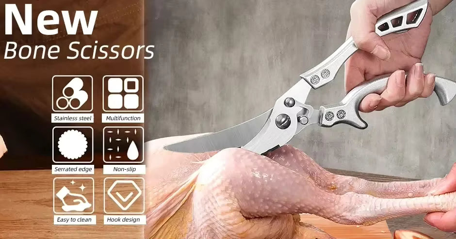 Kitchen Scissors Chicken Bone Kitchen Shears,Duck Fish Cutter Stainless Steel Fish Scissors Scale Clean Cook Scissors Knife Av8Store Av8Store